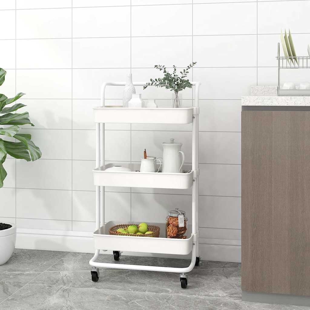 vidaXL Кухненска количка на 3 нива бяла 42x35x85 см желязо и ABS