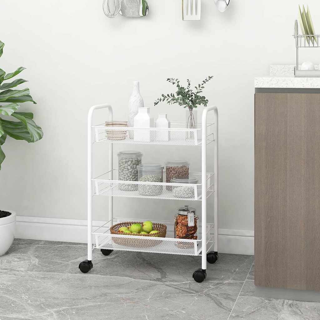 vidaXL Кухненска количка на 3 нива бяла 46x26x64 см желязо