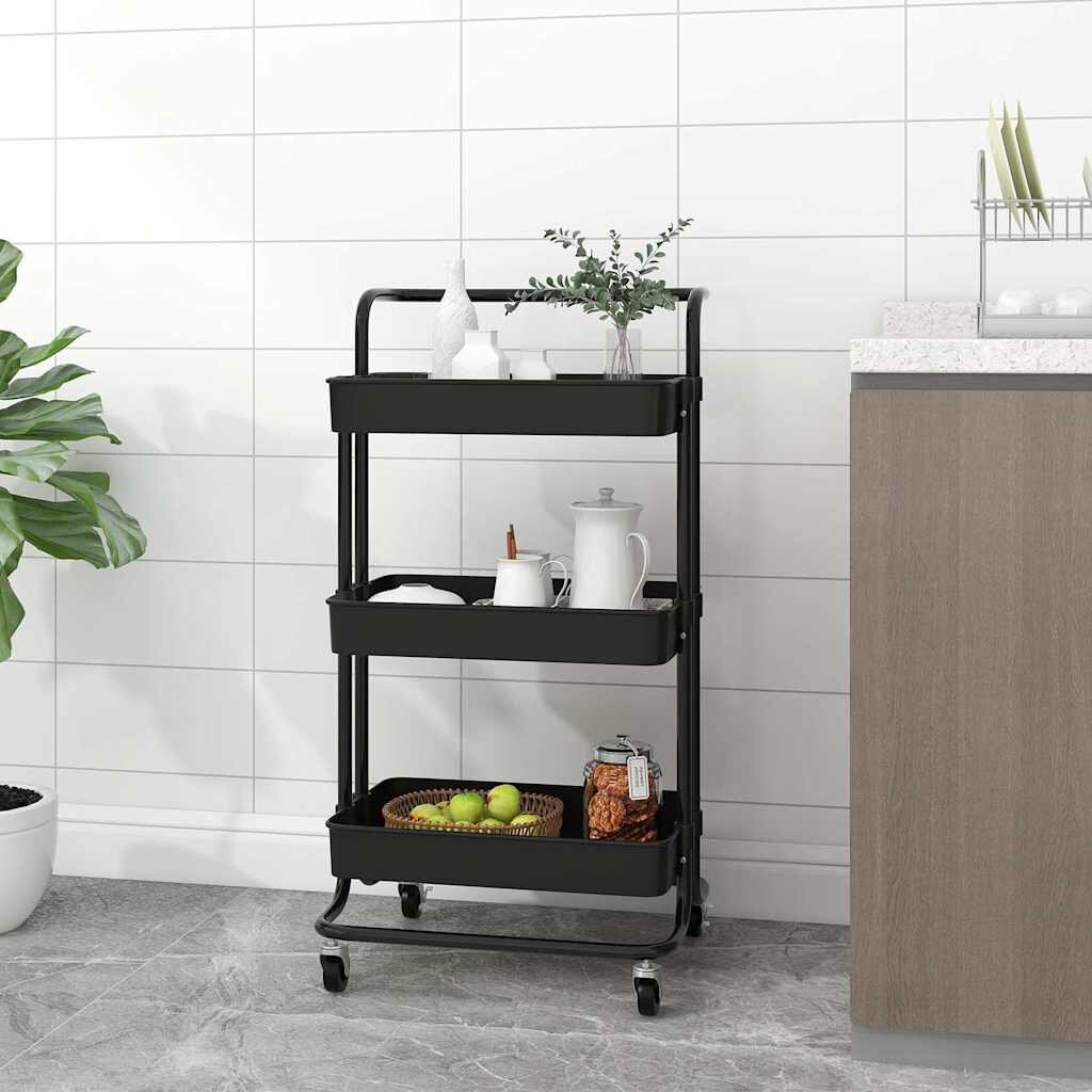 vidaXL Кухненска количка на 3 нива черна 42x35x85 см желязо и ABS