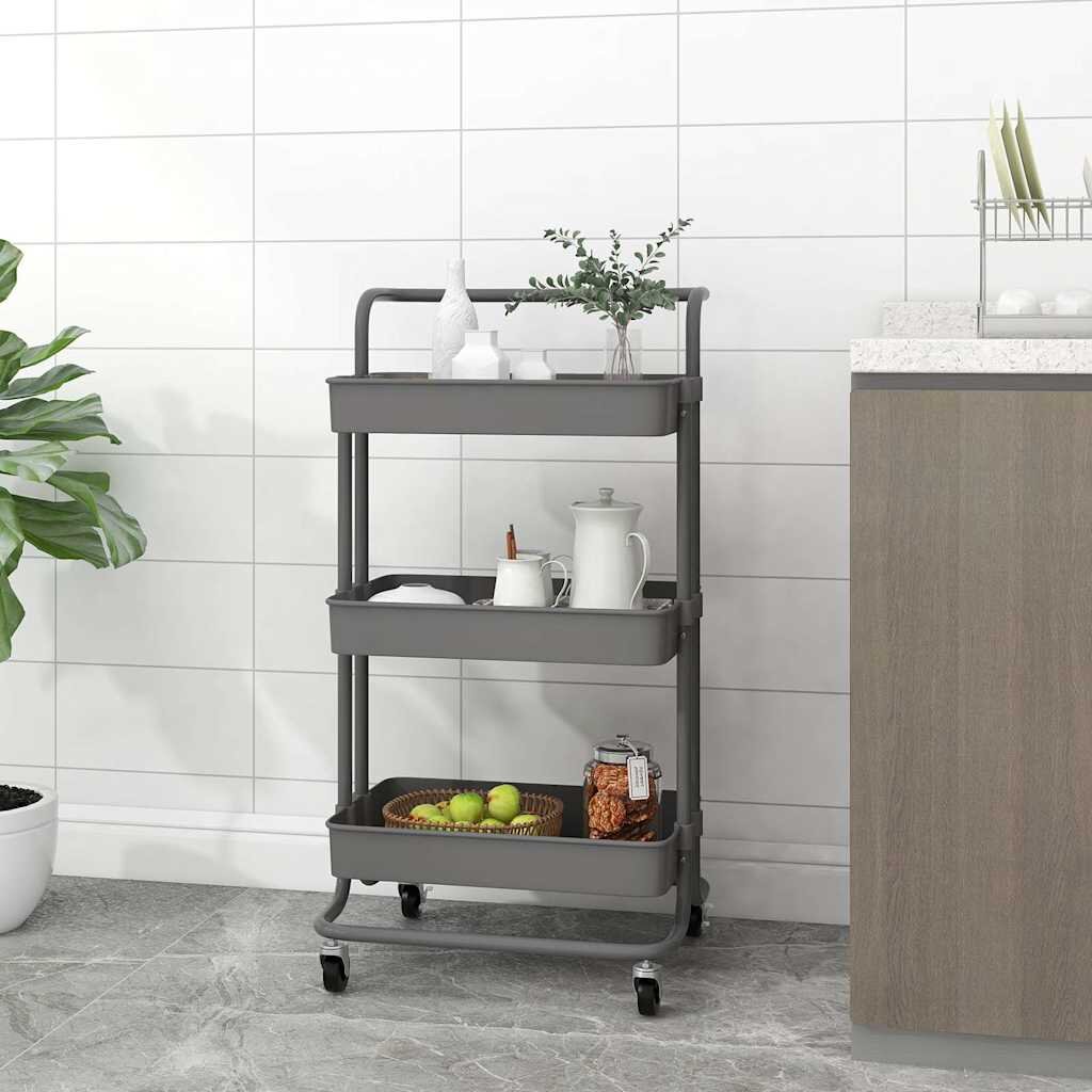 vidaXL Кухненска количка на 3 нива сива 42x35x85 см желязо и ABS