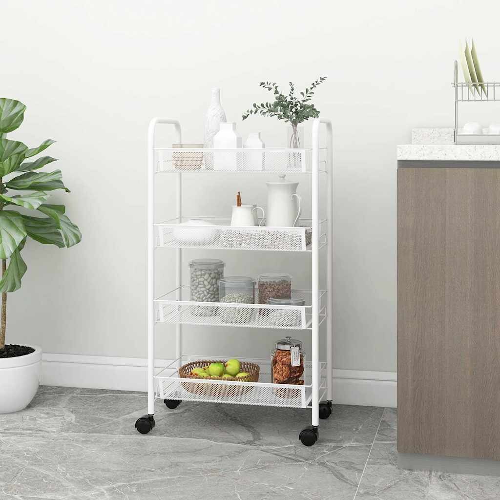 vidaXL Кухненска количка на 4 нива бяла 46x26x85 см желязо