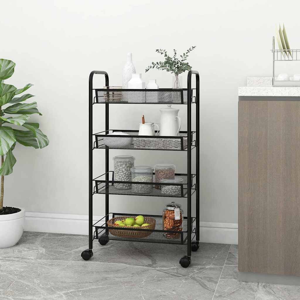 vidaXL Кухненска количка на 4 нива черна 46x26x85 см желязо