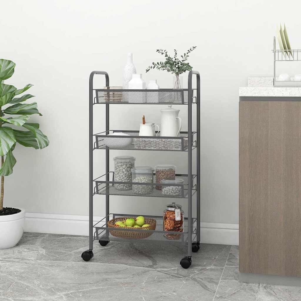 vidaXL Кухненска количка на 4 нива сива 46x26x85 см желязо