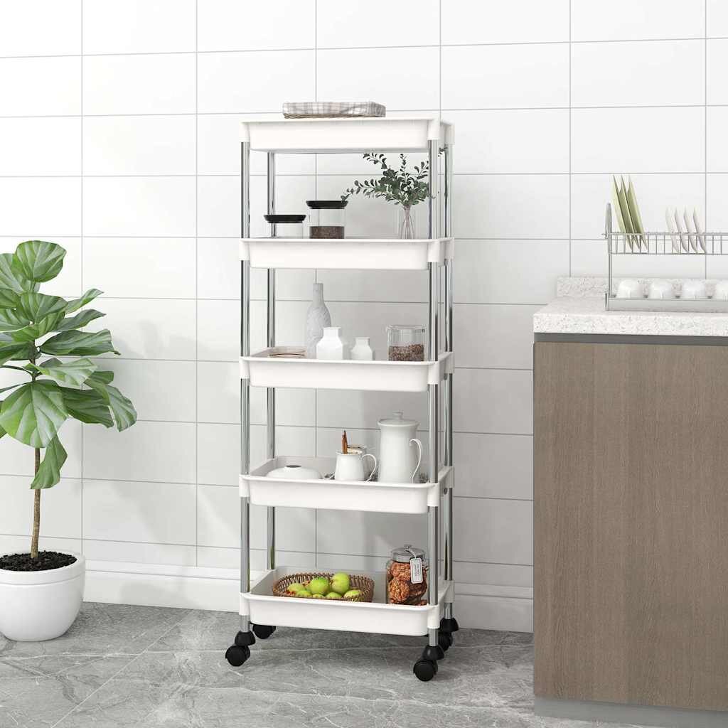 vidaXL Кухненска количка на 5 нива бяла 42x29x128 см желязо и ABS