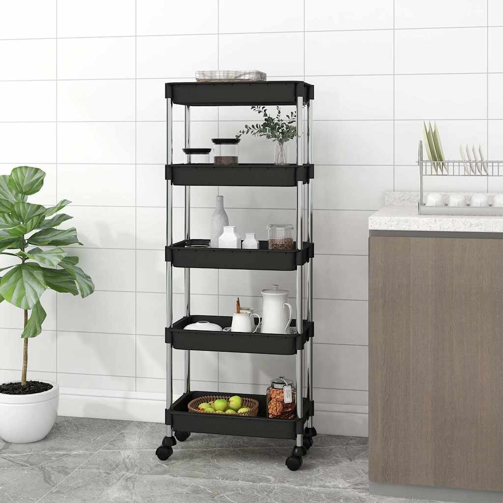 vidaXL Кухненска количка на 5 нива черна 42x29x128 см желязо и ABS