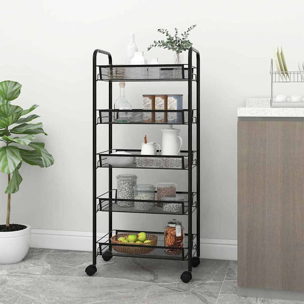 vidaXL Кухненска количка на 5 нива черна 46x26x105 см желязо