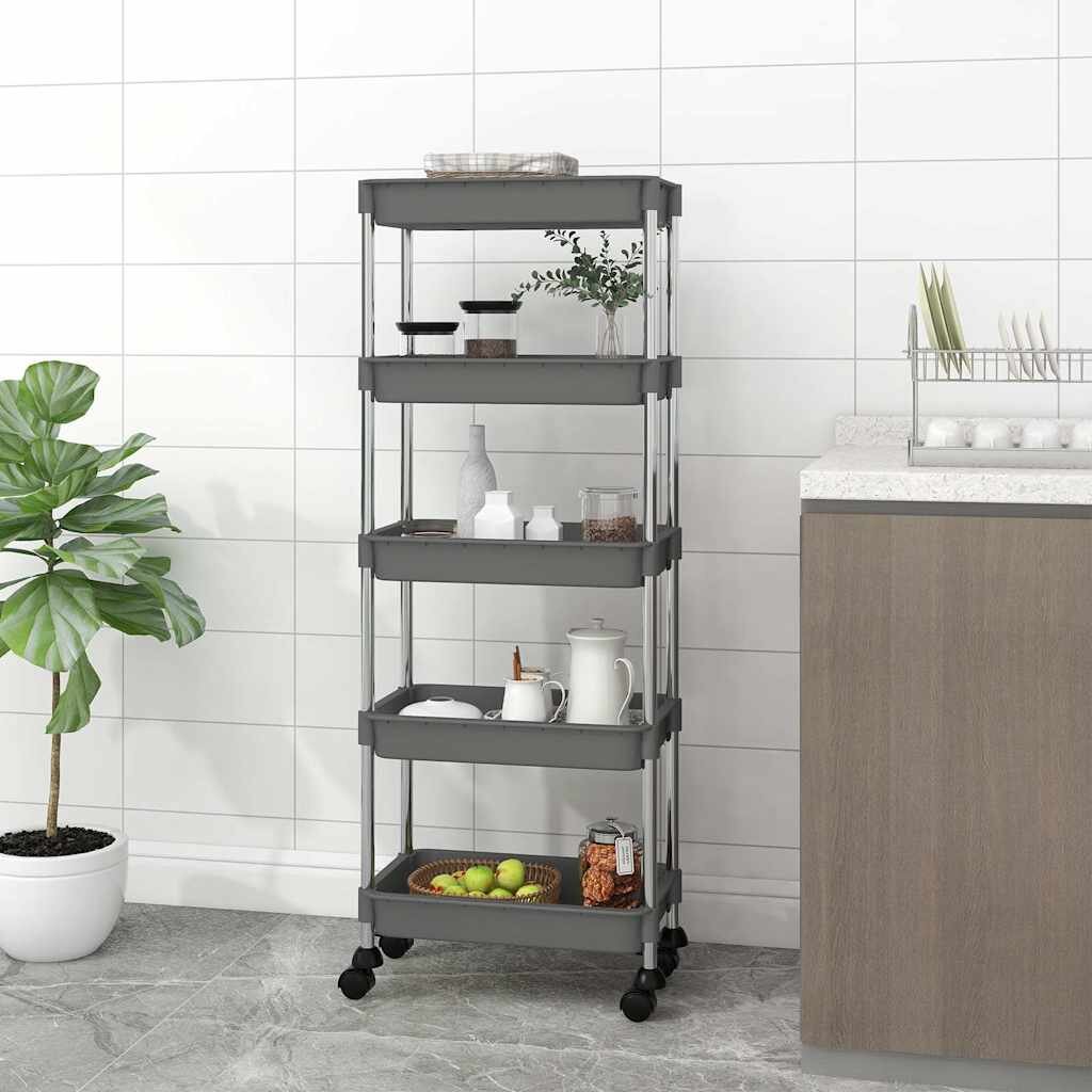 vidaXL Кухненска количка на 5 нива сива 42x29x128 см желязо и ABS