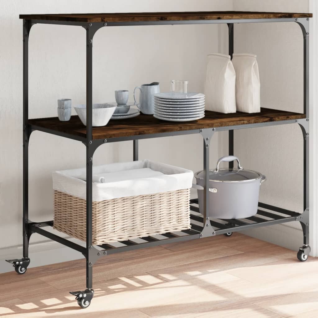 vidaXL Кухненска количка опушен дъб 100x50x95 см инженерно дърво