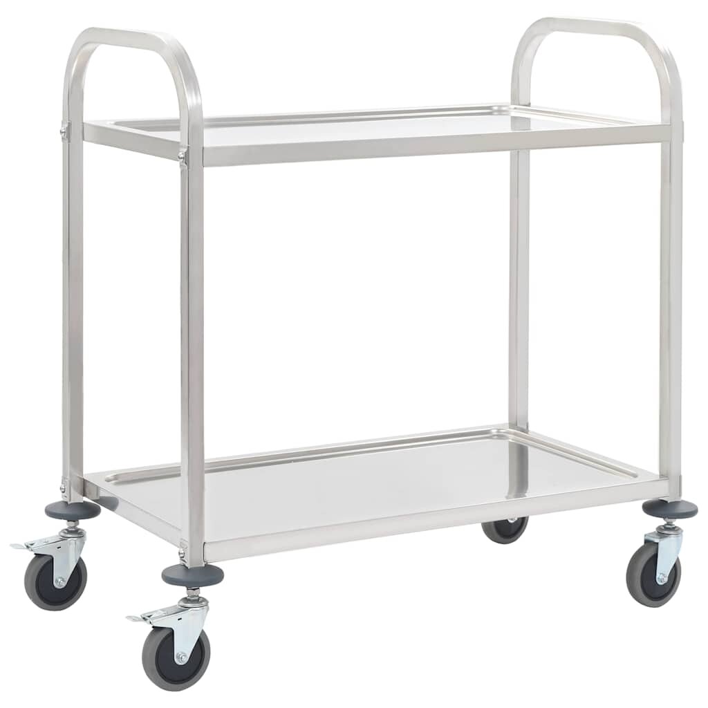 vidaXL Кухненска количка с 2 рафта 965x55x90 см неръждаема стомана