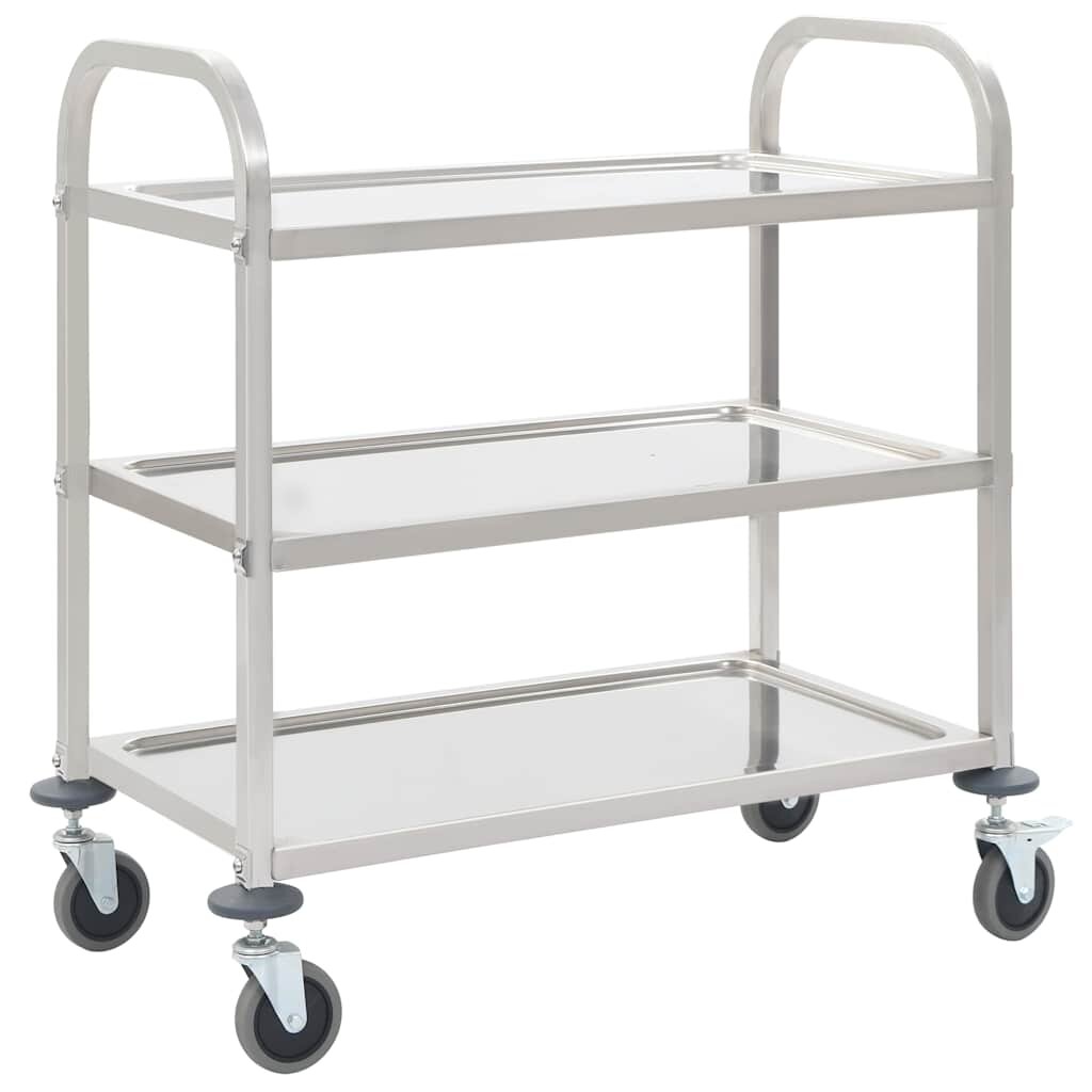 vidaXL Кухненска количка с 3 рафта 95x45x835 см неръждаема стомана