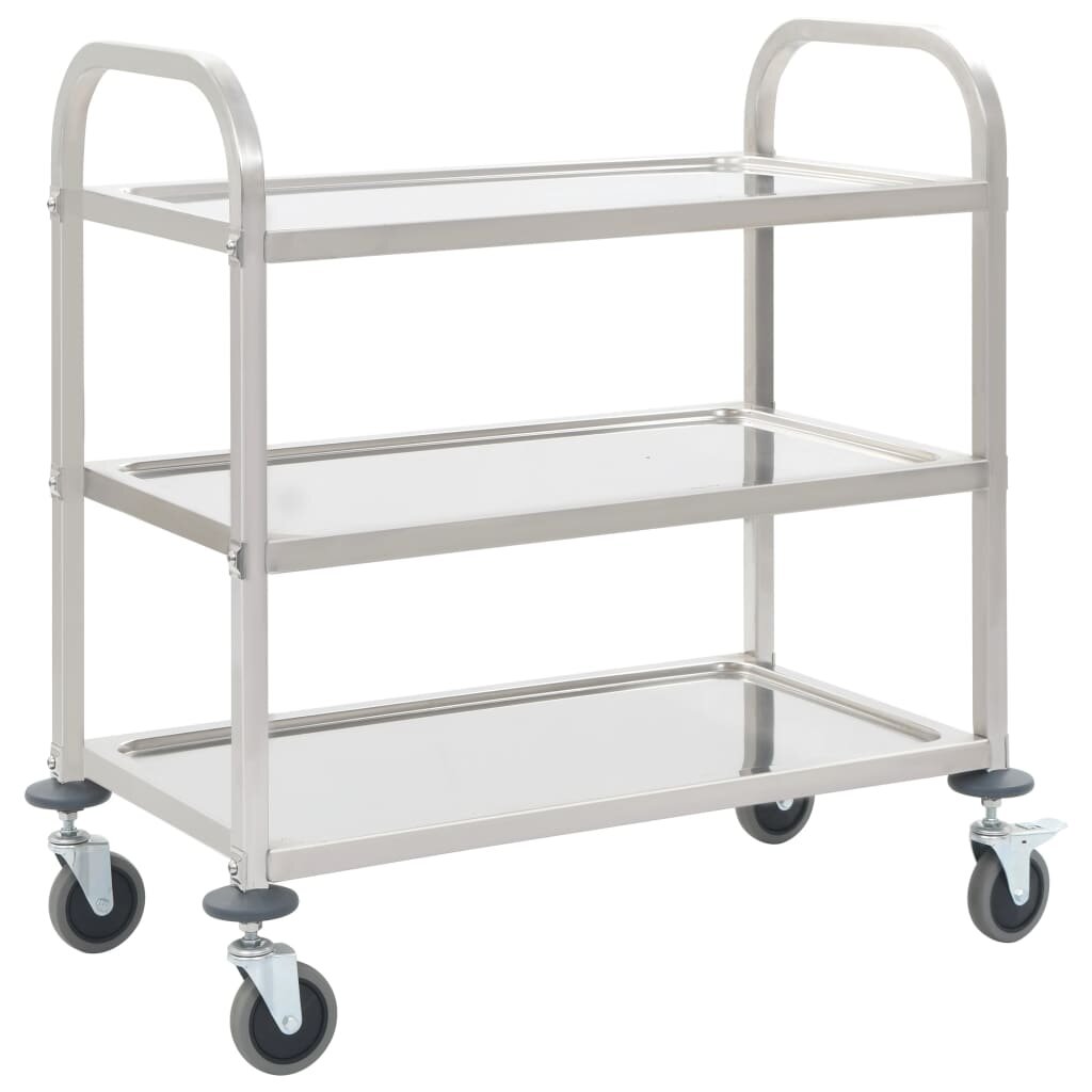 vidaXL Кухненска количка с 3 рафта 965x55x90 см неръждаема стомана