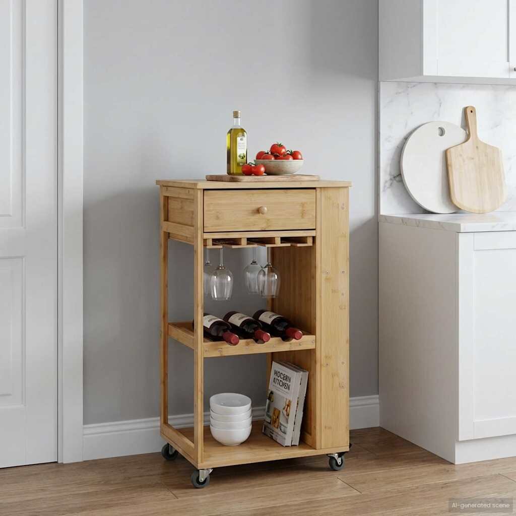 vidaXL Кухненска количка с колела Естествен 475 x 36 x 83 см Бамбук