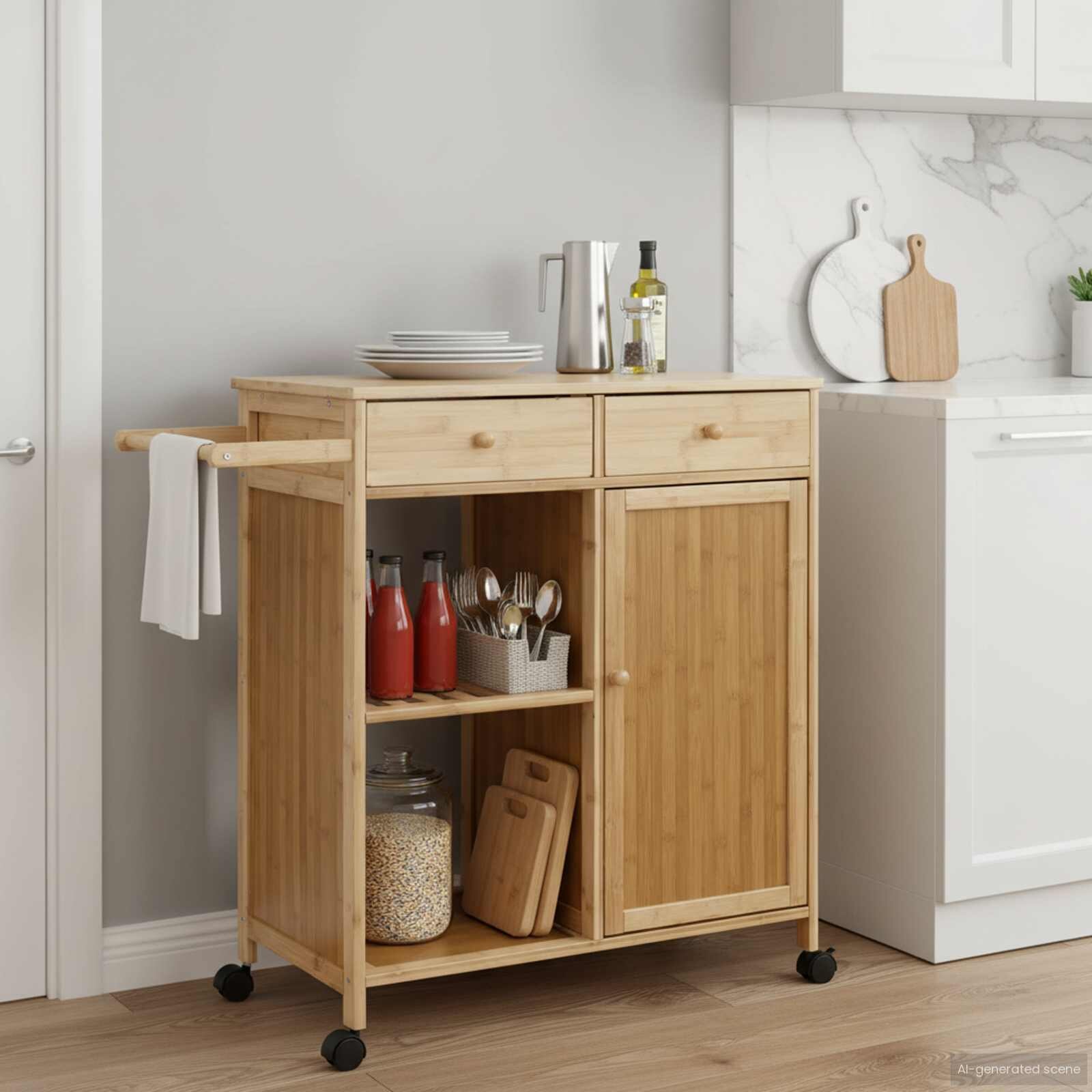 vidaXL Кухненска количка с колела Естествен 905 x 36 x 865 см Бамбук