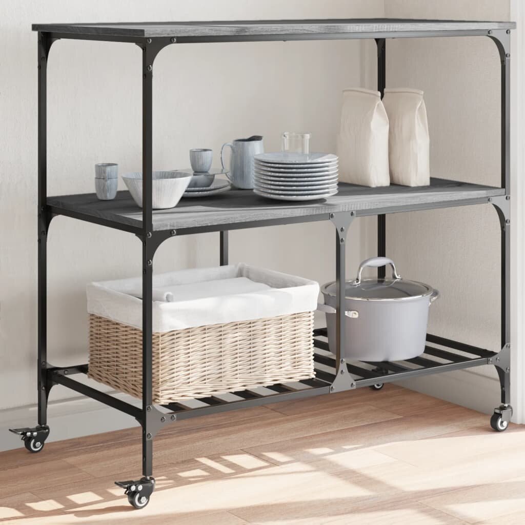 vidaXL Кухненска количка сив сонома 100x50x95 см инженерно дърво