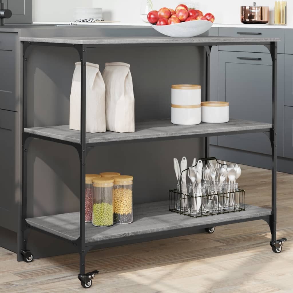 vidaXL Кухненска количка сив сонома 102x50x95 см инженерно дърво