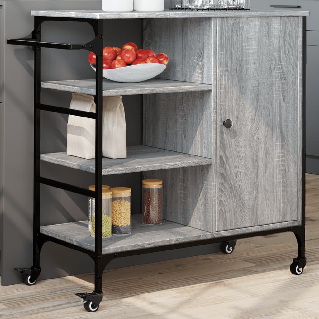 vidaXL Кухненска количка сив сонома 875x385x845 см инженерно дърво