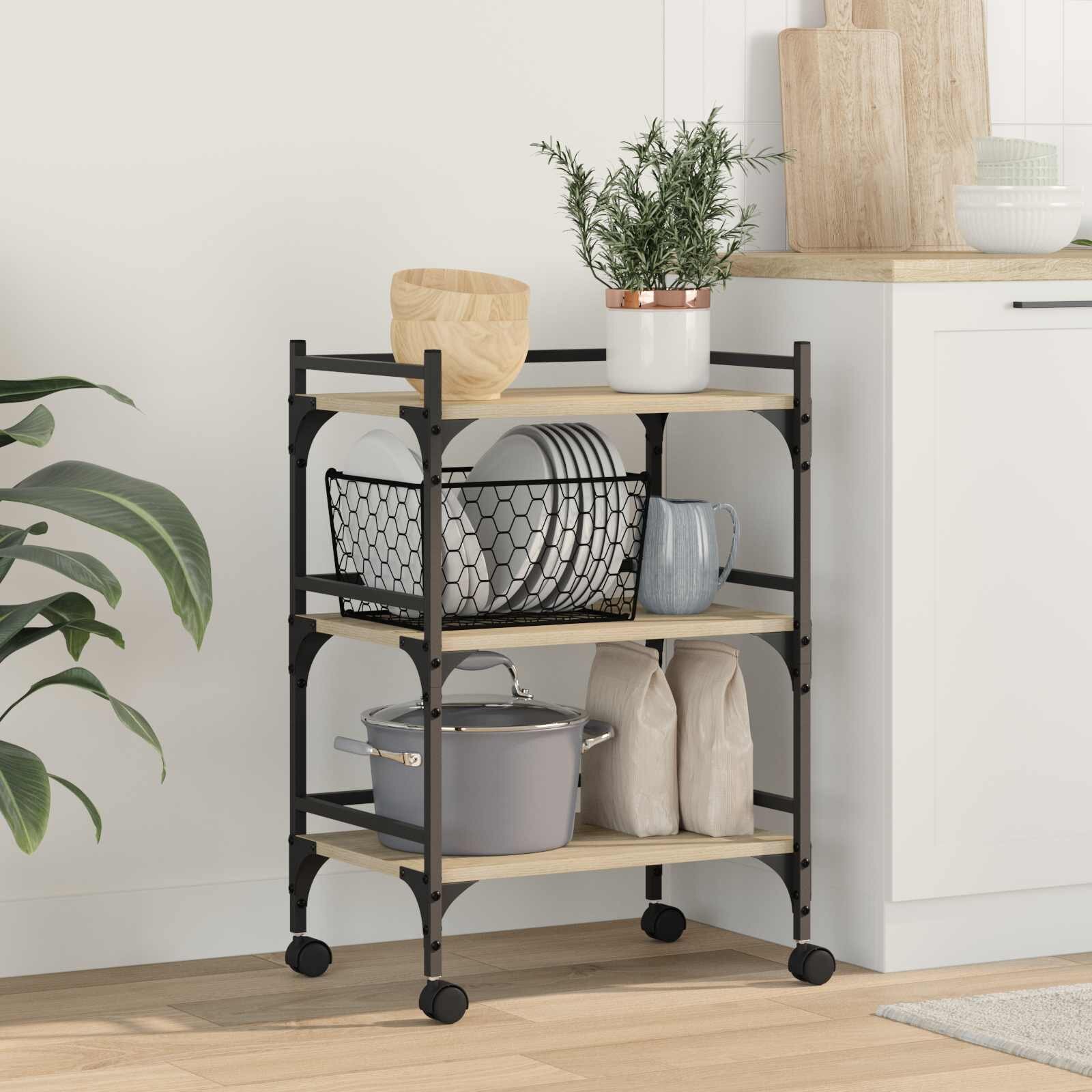 vidaXL Кухненска количка Сонома дъб 50 x 35 x 755 см