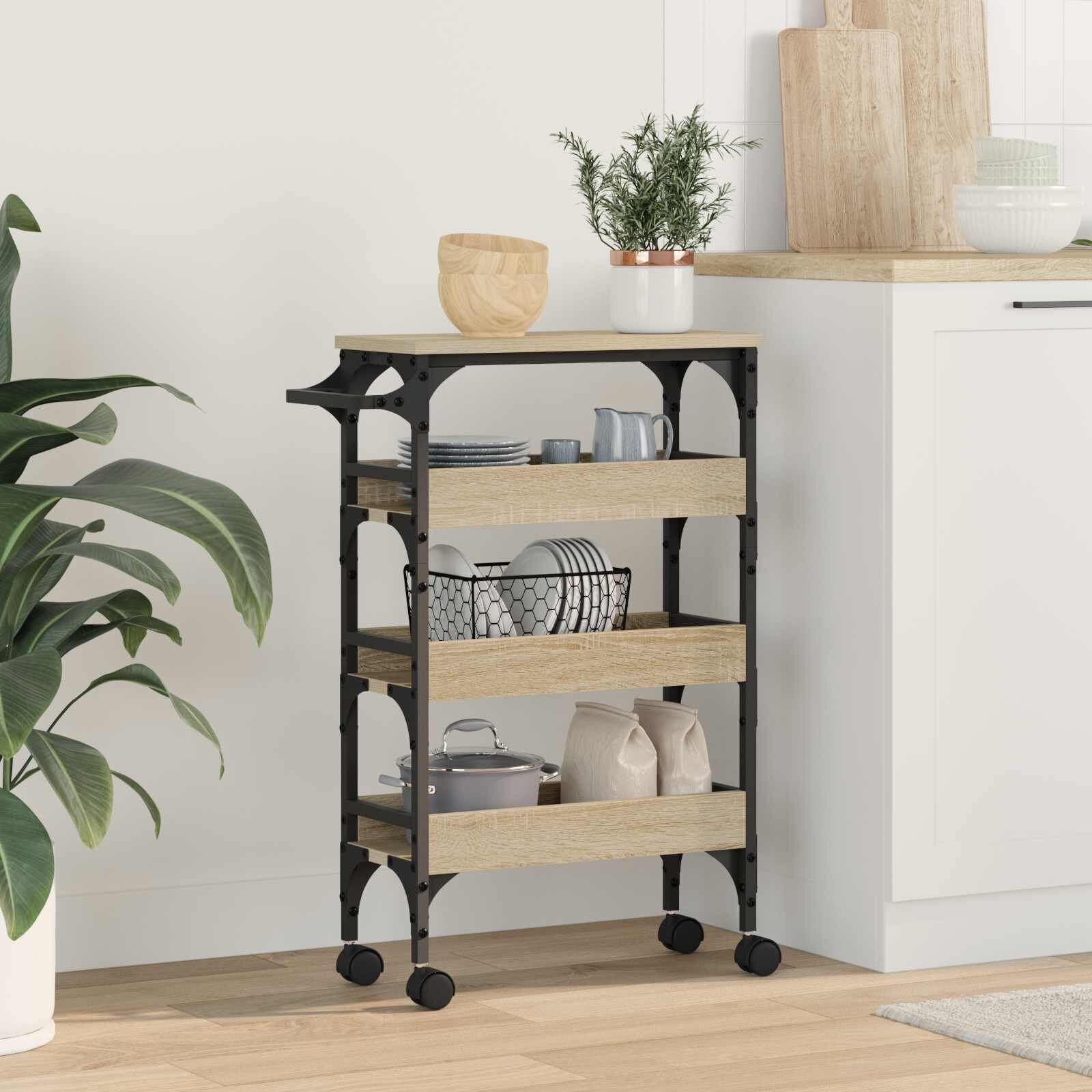 vidaXL Кухненска количка Сонома дъб 53 x 20 x 76 см