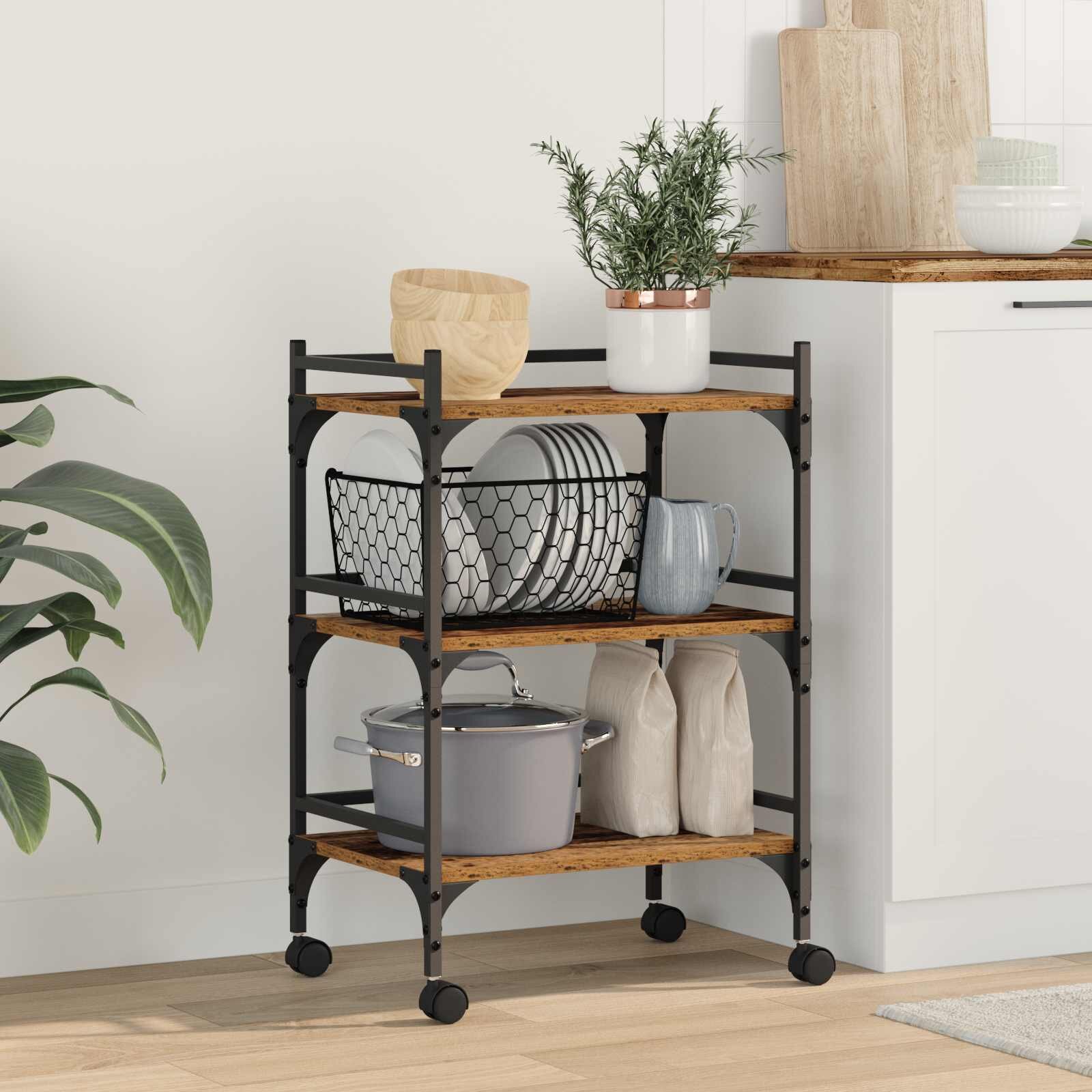 vidaXL Кухненска количка Старо дърво 50 x 35 x 75.5 см