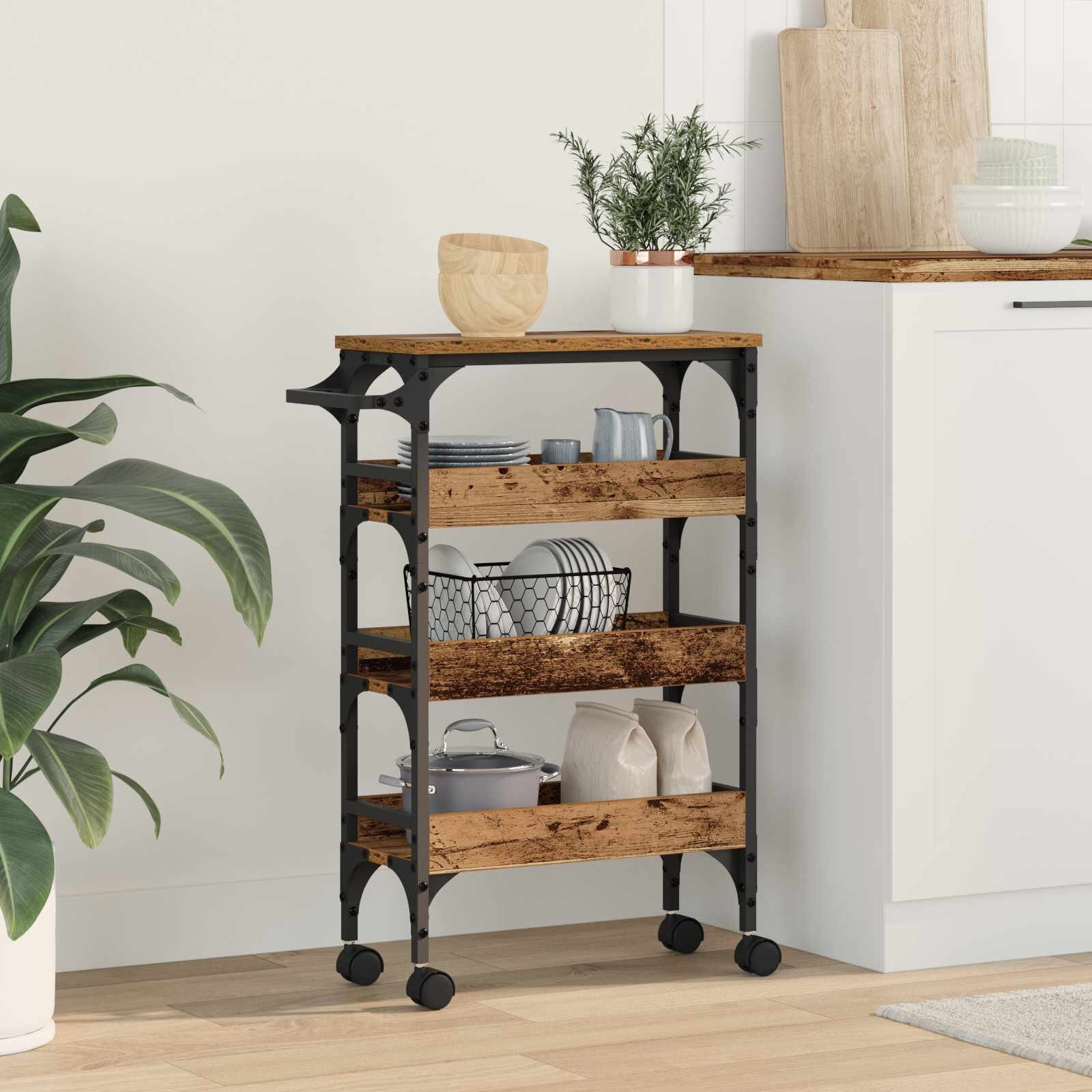 vidaXL Кухненска количка Старо дърво 53 x 20 x 76 см