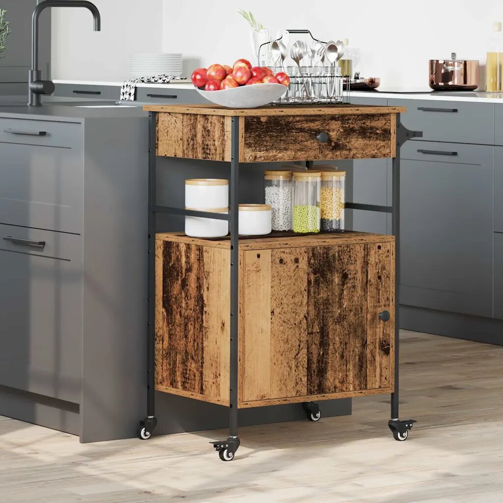 vidaXL Кухненска количка Старо дърво 56 x 43 x 895 см