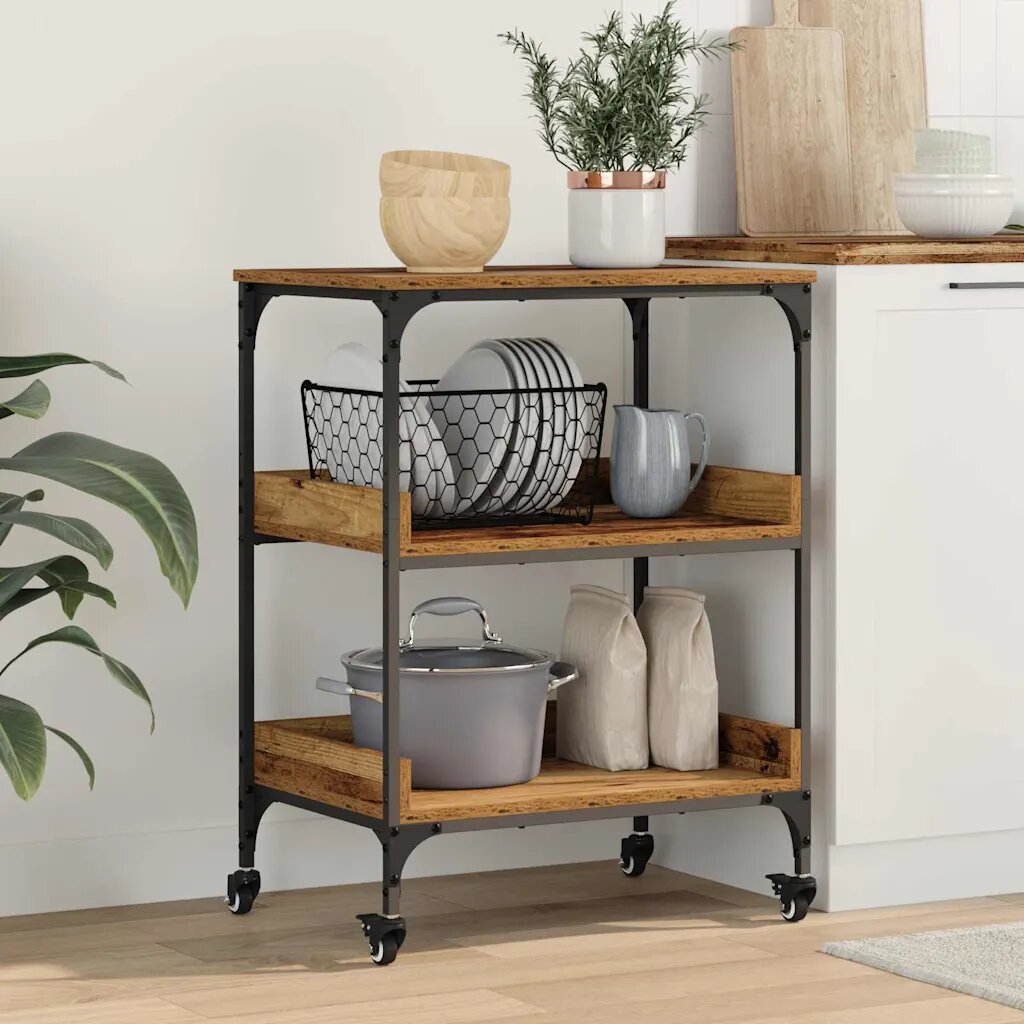 vidaXL Кухненска количка Старо дърво 60 x 41 x 80.5 см