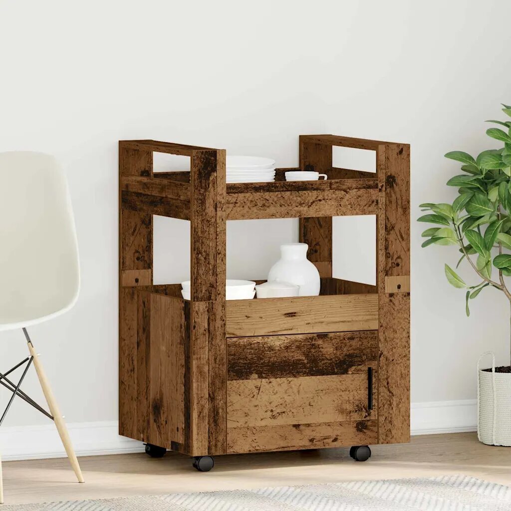 vidaXL Кухненска количка Старо дърво 60 x 45 x 80 см