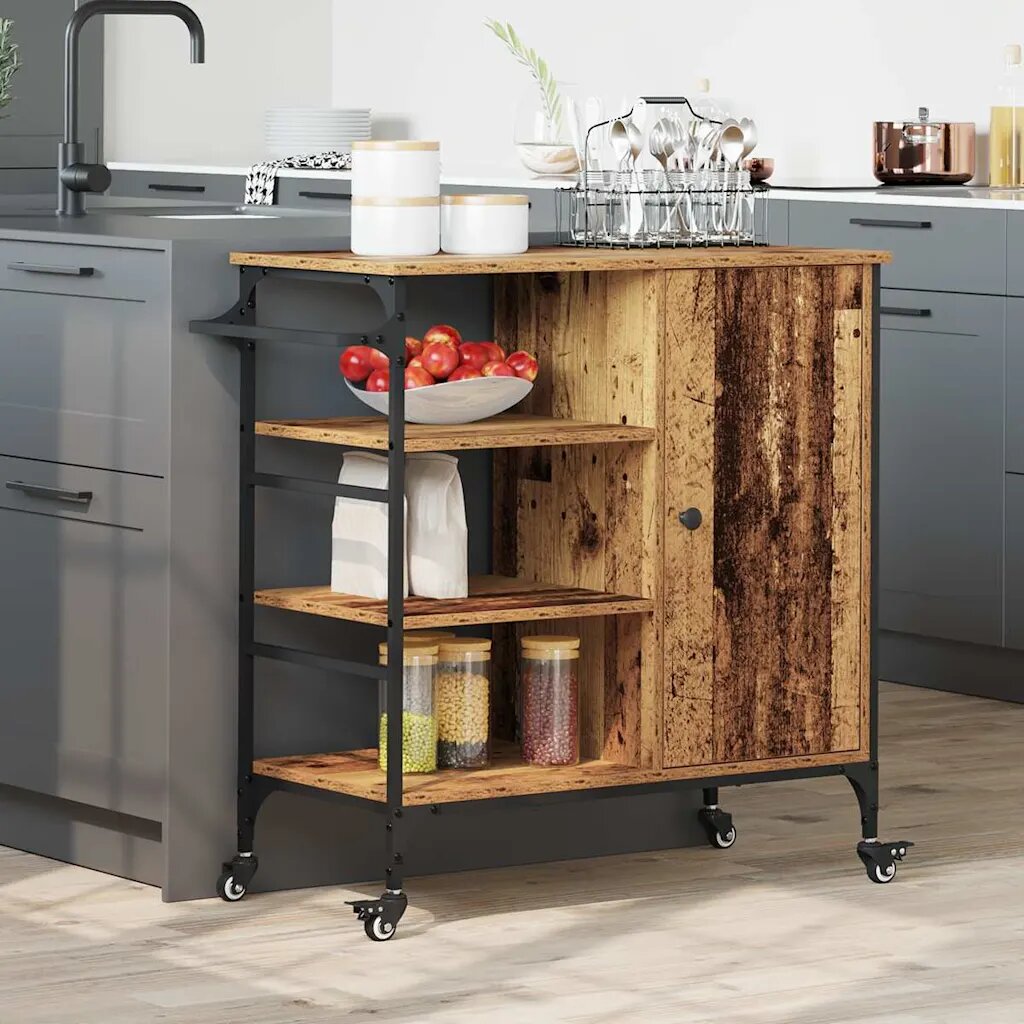 vidaXL Кухненска количка Старо дърво 87.5 x 39 x 84.5 см