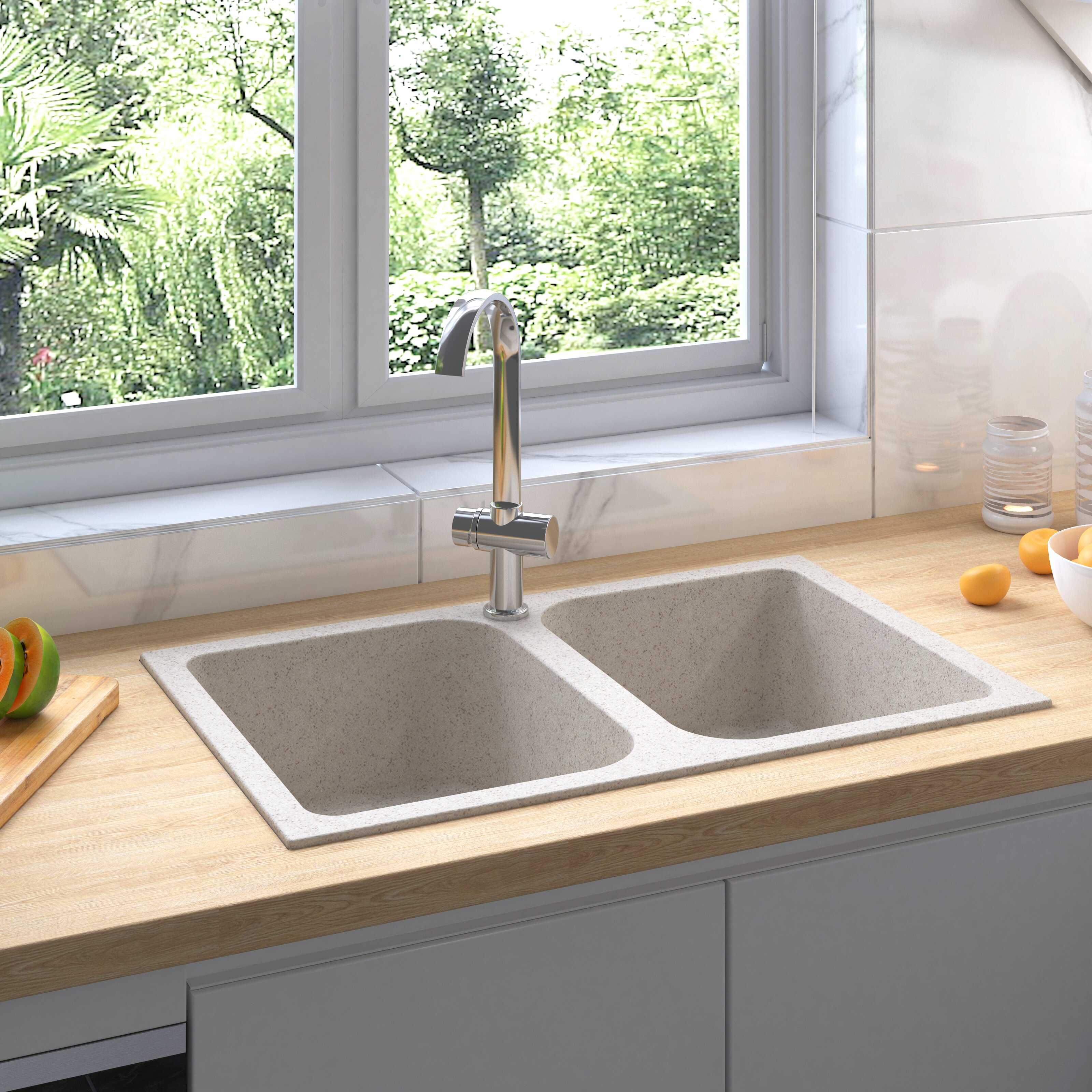 vidaXL Кухненска мивка Кварц и смола 76 x 48 x 30 см Бежово