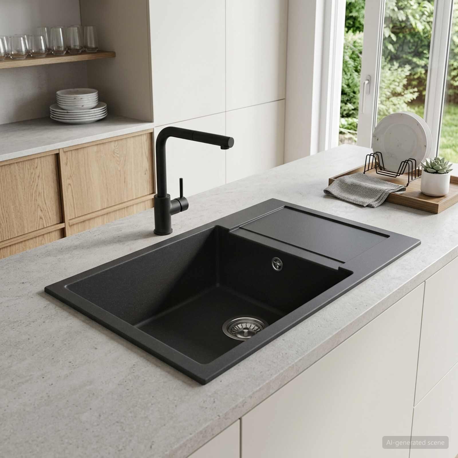 vidaXL Кухненска мивка с едно корито Гранит 78 x 50 x 20 см Графит