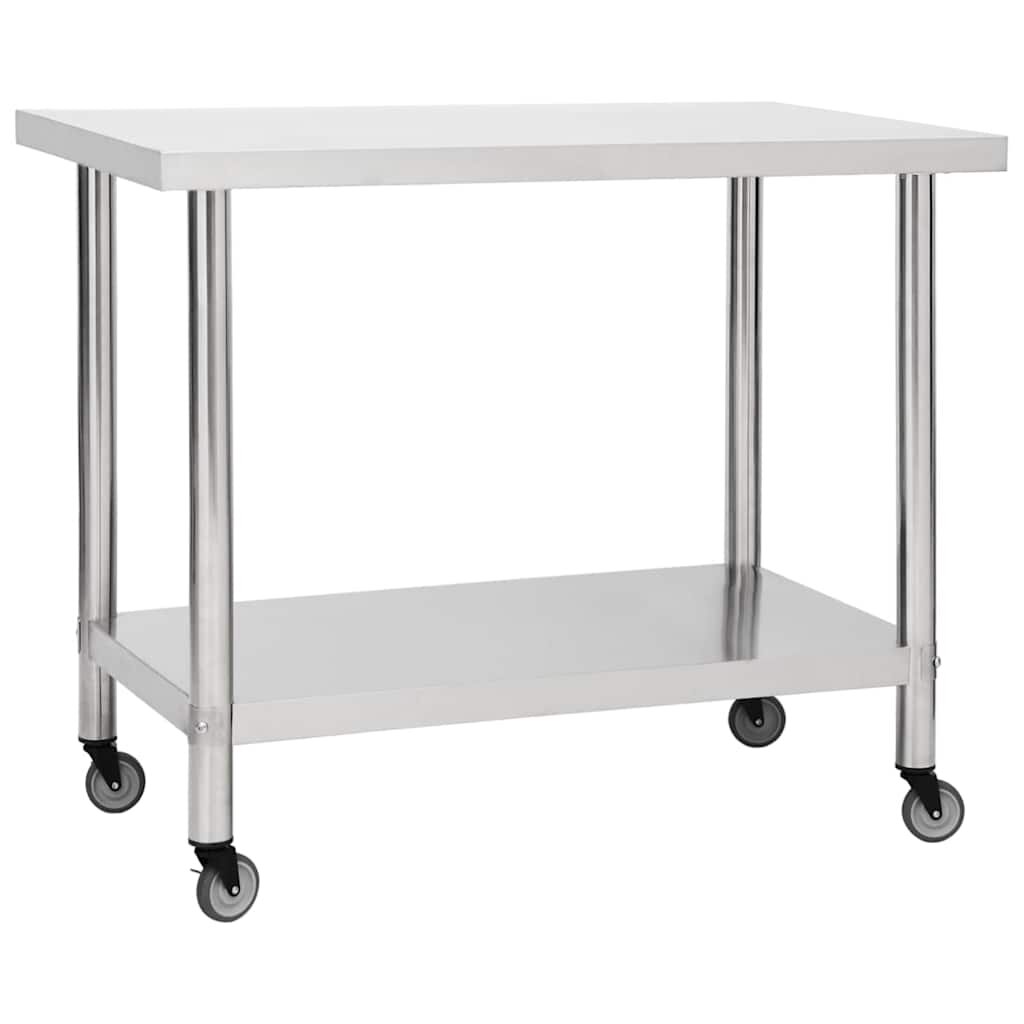 vidaXL Кухненска работна маса с колелца 100x45x85 см инокс