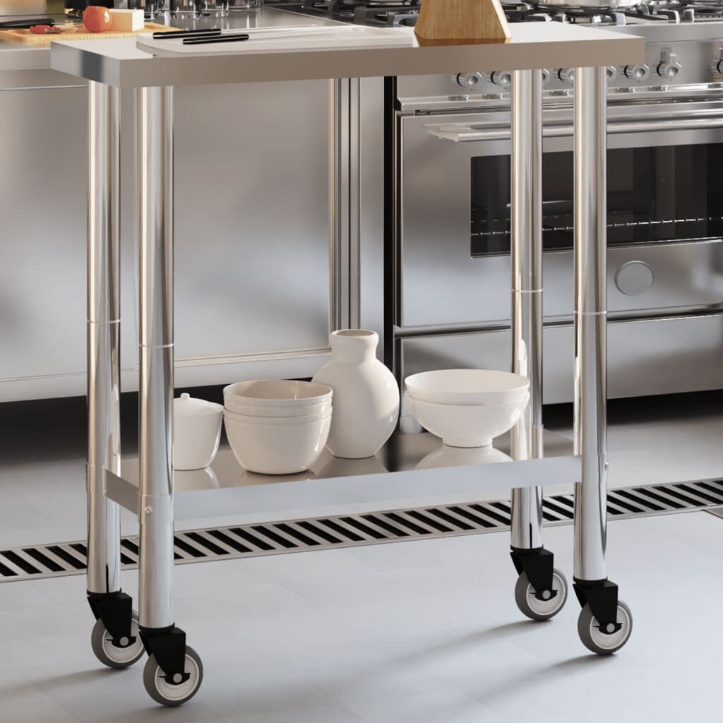 vidaXL Кухненска работна маса с колелца 825x30x85 см инокс