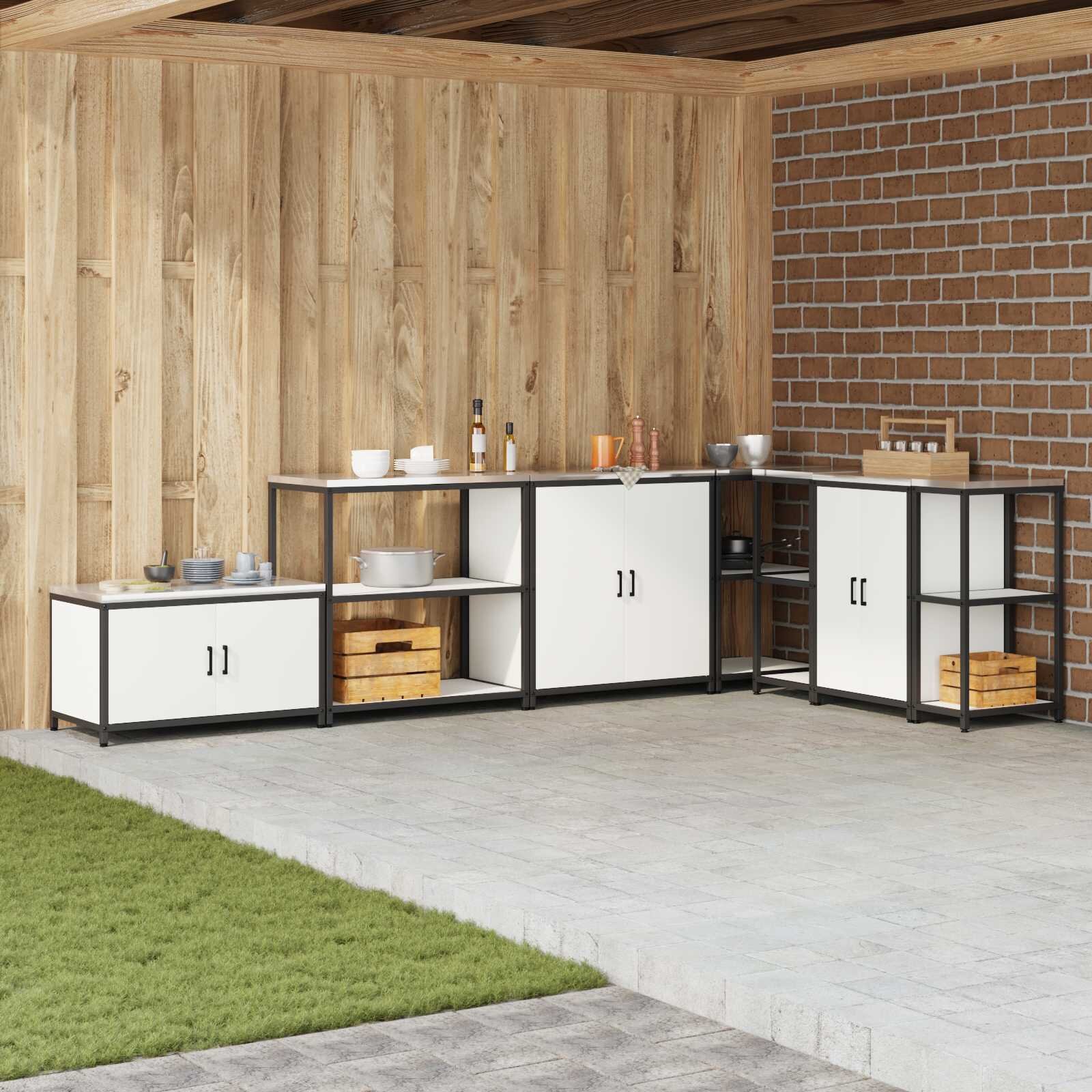 vidaXL Кухненска рафтова единица HATTEM Бяло 90 x 50 x 92 см Стомана