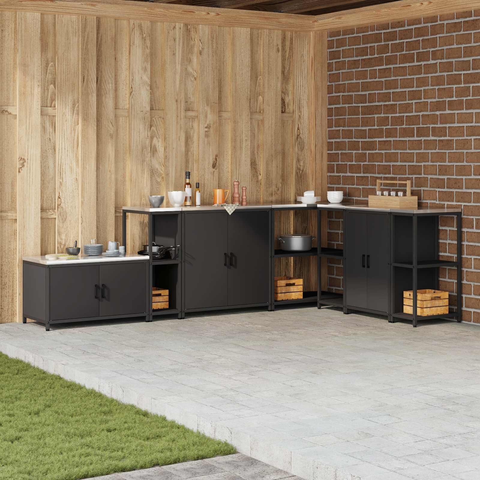 vidaXL Кухненска рафтова единица HATTEM Черно 30 x 50 x 92 см Стомана