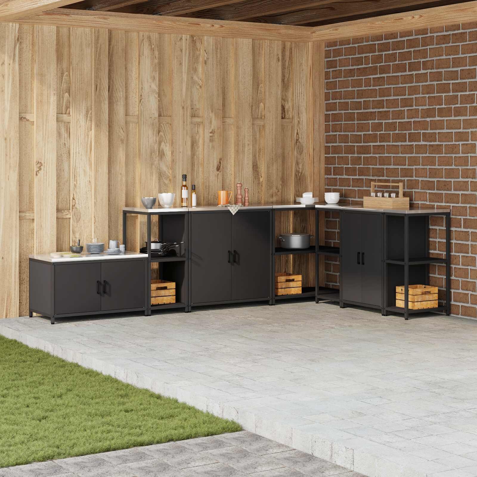 vidaXL Кухненска рафтова единица HATTEM Черно 40 x 50 x 92 см Стомана