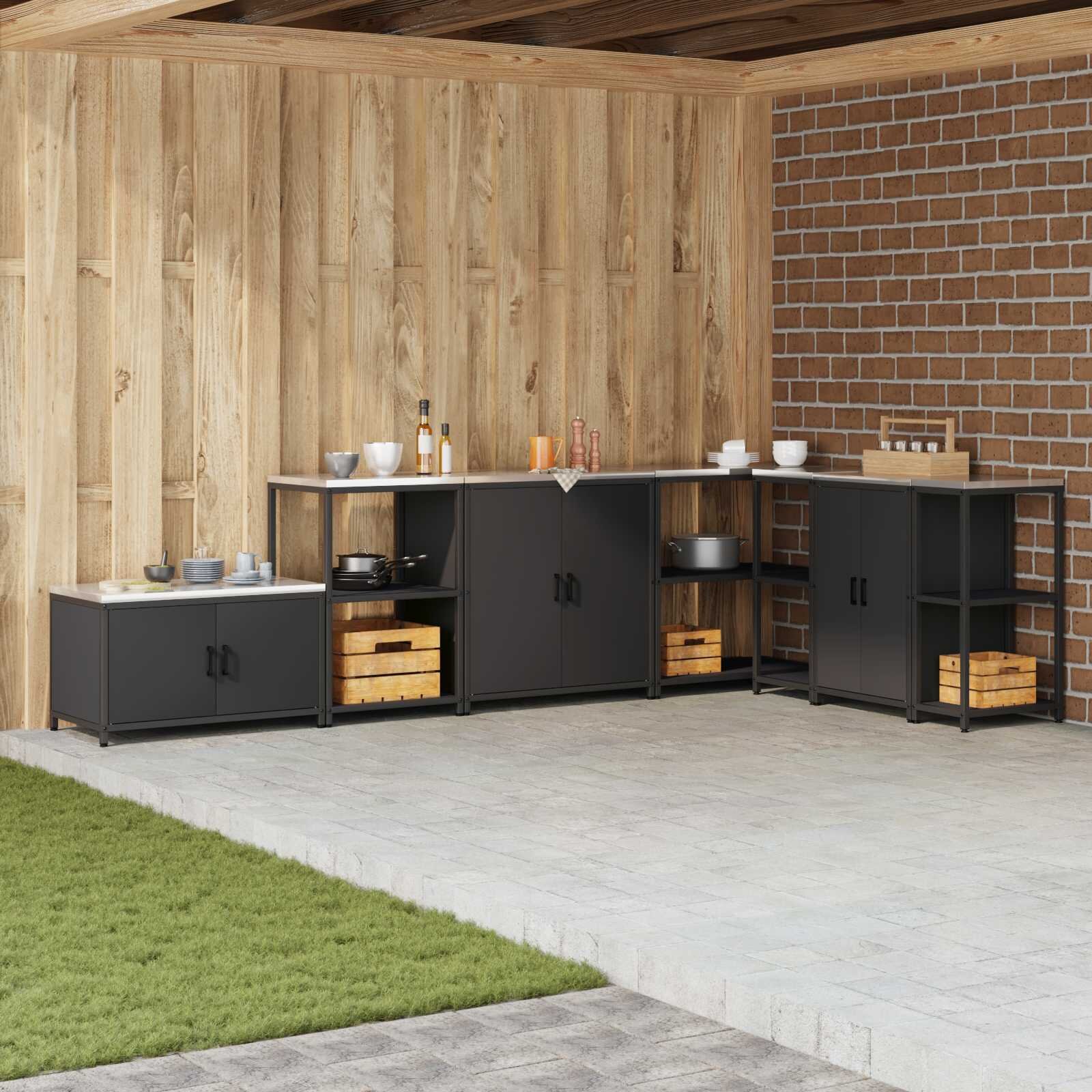 vidaXL Кухненска рафтова единица HATTEM Черно 60 x 50 x 92 см Стомана