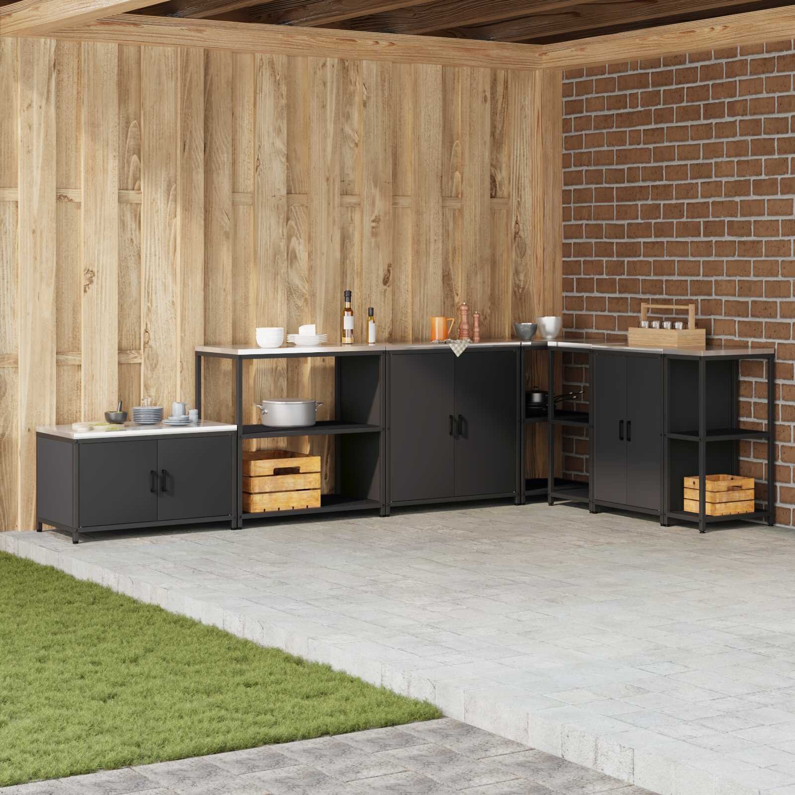 vidaXL Кухненска рафтова единица HATTEM Черно 90 x 50 x 92 см Стомана