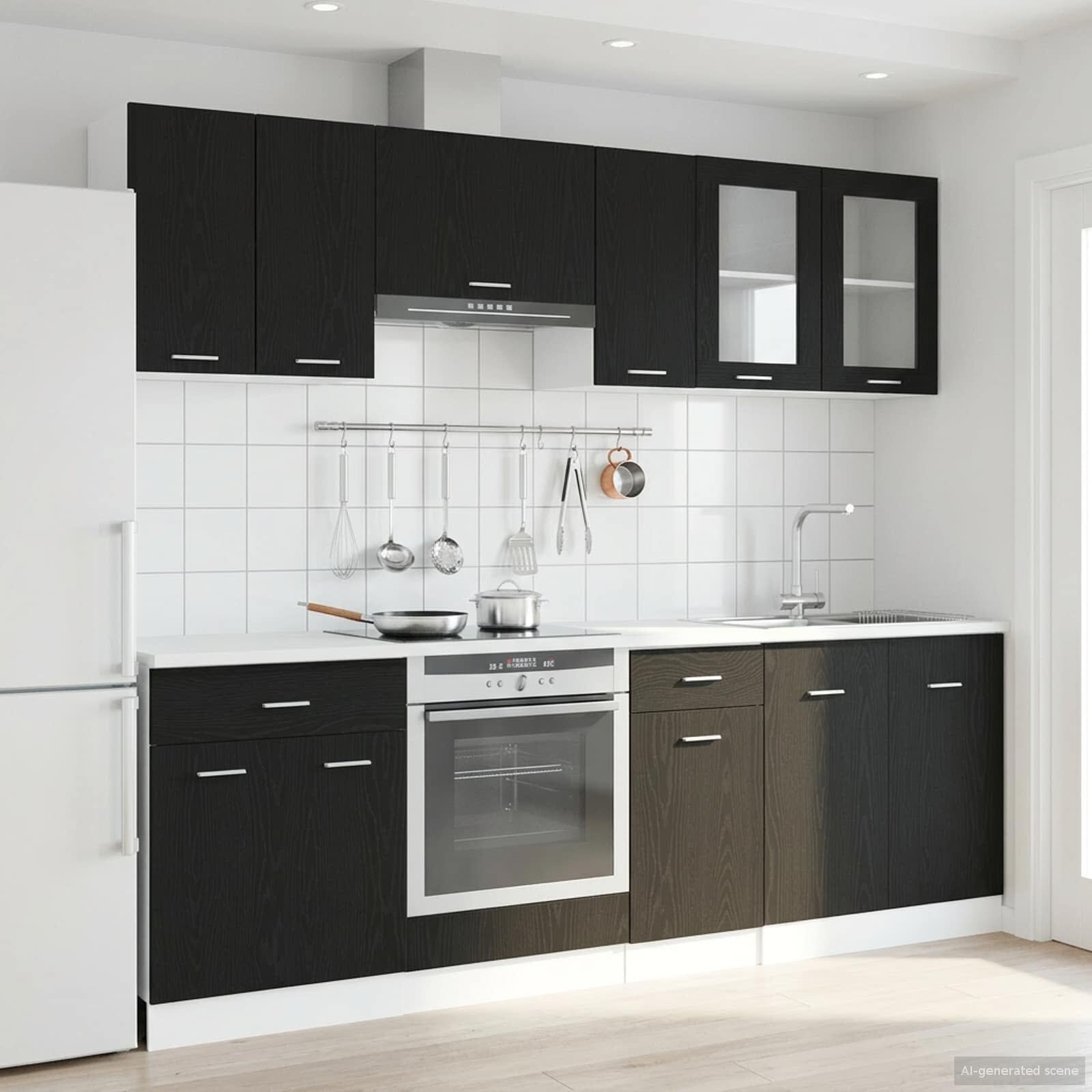vidaXL Кухненски единица Lyon 8 бр. Черен дъб Инженерна дървесина