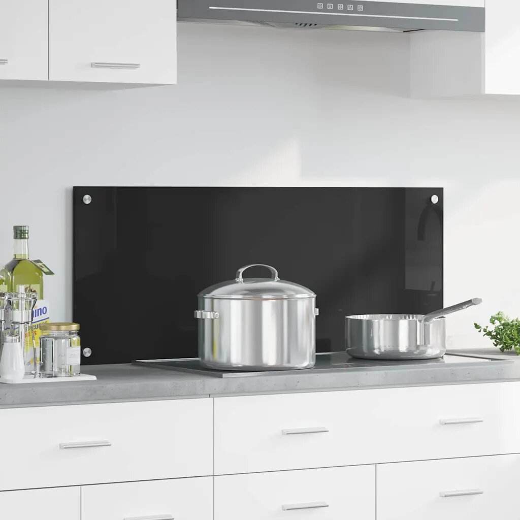 vidaXL Кухненски гръб Черно 100 x 40 cm закалено стъкло