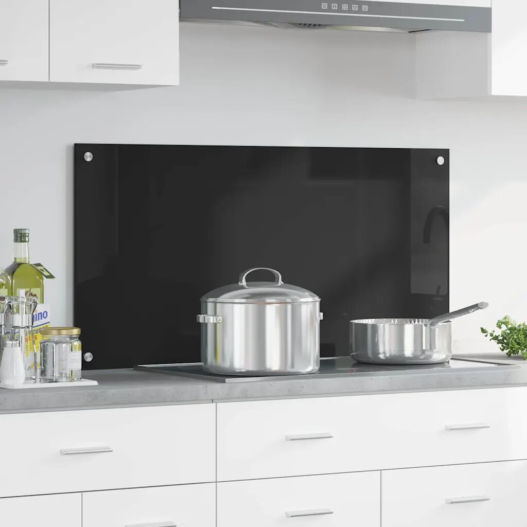 vidaXL Кухненски гръб Черно 100 x 50 cm закалено стъкло