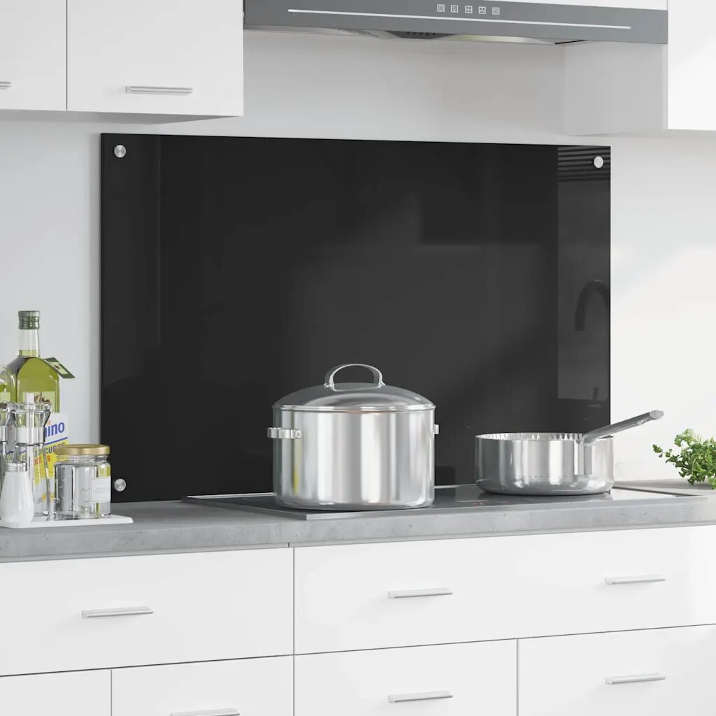 vidaXL Кухненски гръб Черно 100 x 60 cm закалено стъкло