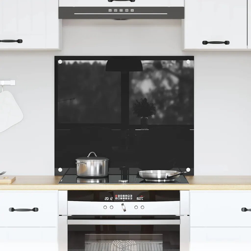 vidaXL Кухненски гръб Черно 70 x 60 cm закалено стъкло