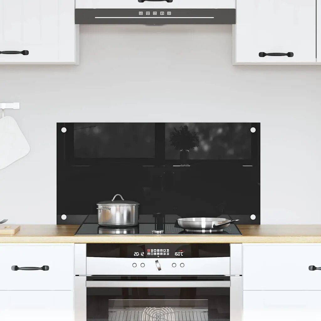 vidaXL Кухненски гръб Черно 80 x 40 cm закалено стъкло