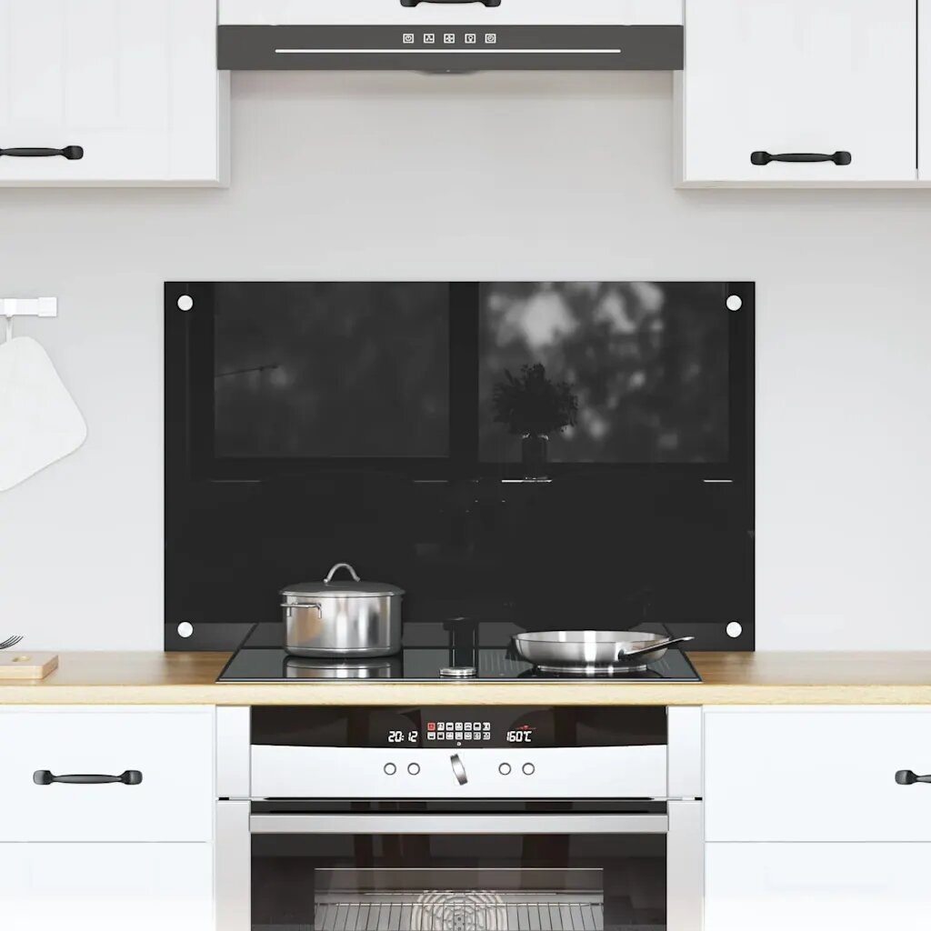 vidaXL Кухненски гръб Черно 80 x 50 cm закалено стъкло