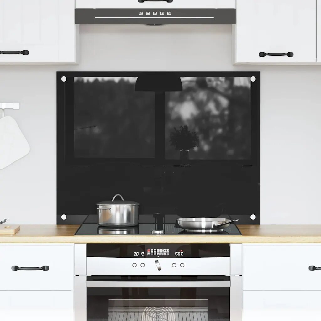 vidaXL Кухненски гръб Черно 80 x 60 cm закалено стъкло