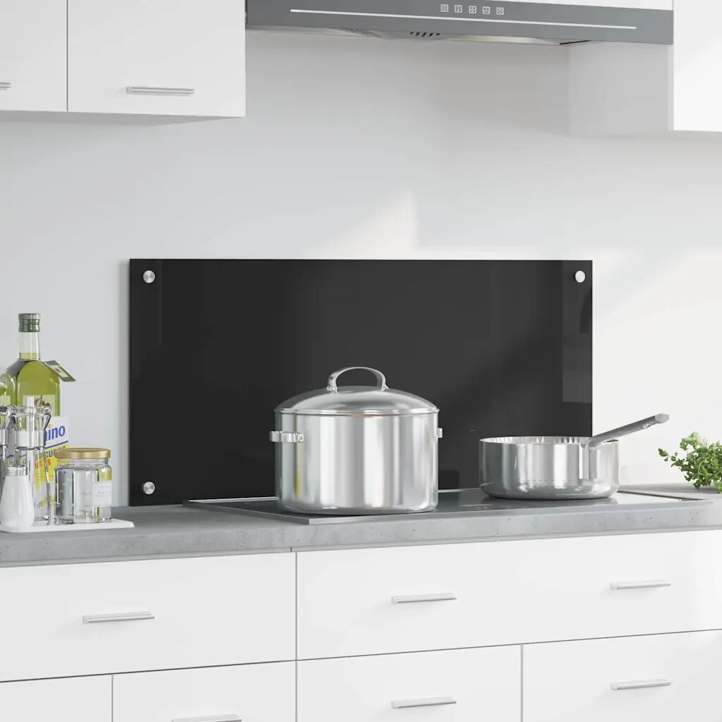 vidaXL Кухненски гръб Черно 90 x 40 cm закалено стъкло