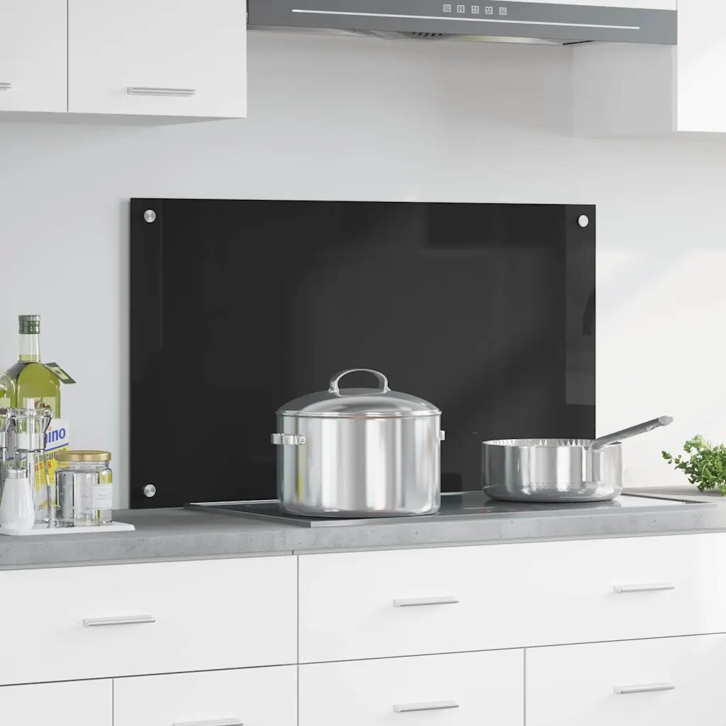 vidaXL Кухненски гръб Черно 90 x 50 cm закалено стъкло