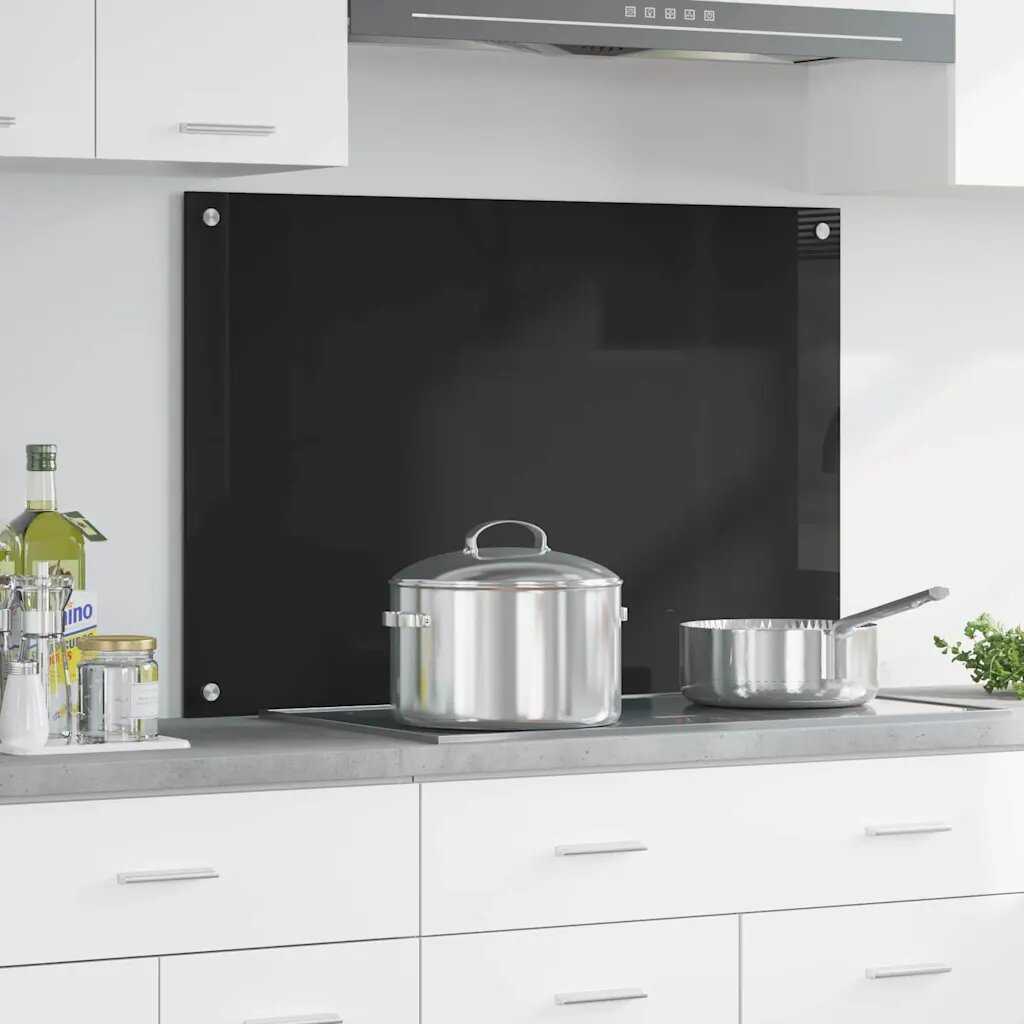 vidaXL Кухненски гръб Черно 90 x 60 cm закалено стъкло