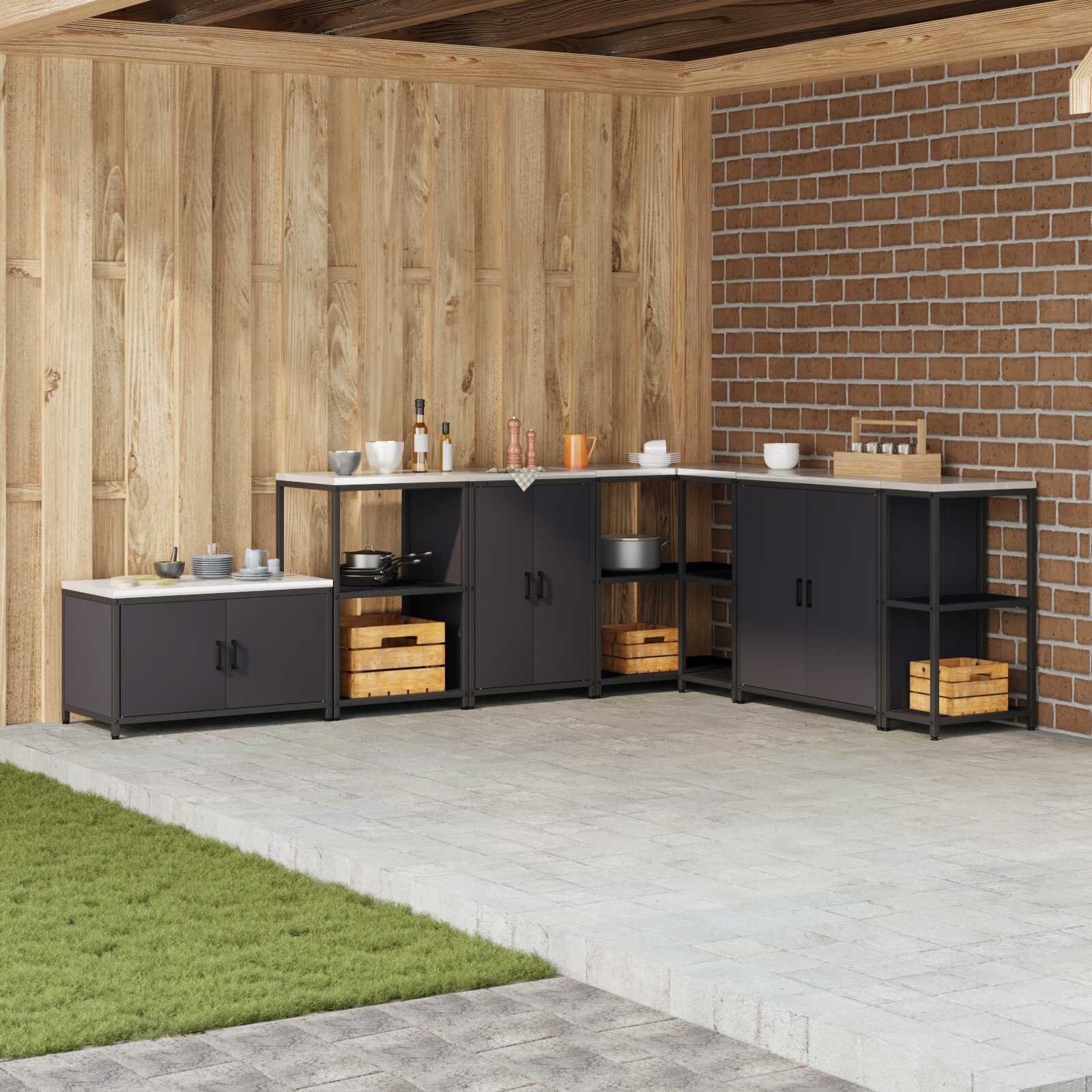 vidaXL Кухненски шкаф за съхранение HATTEM Черно 60 x 50 x 92 см