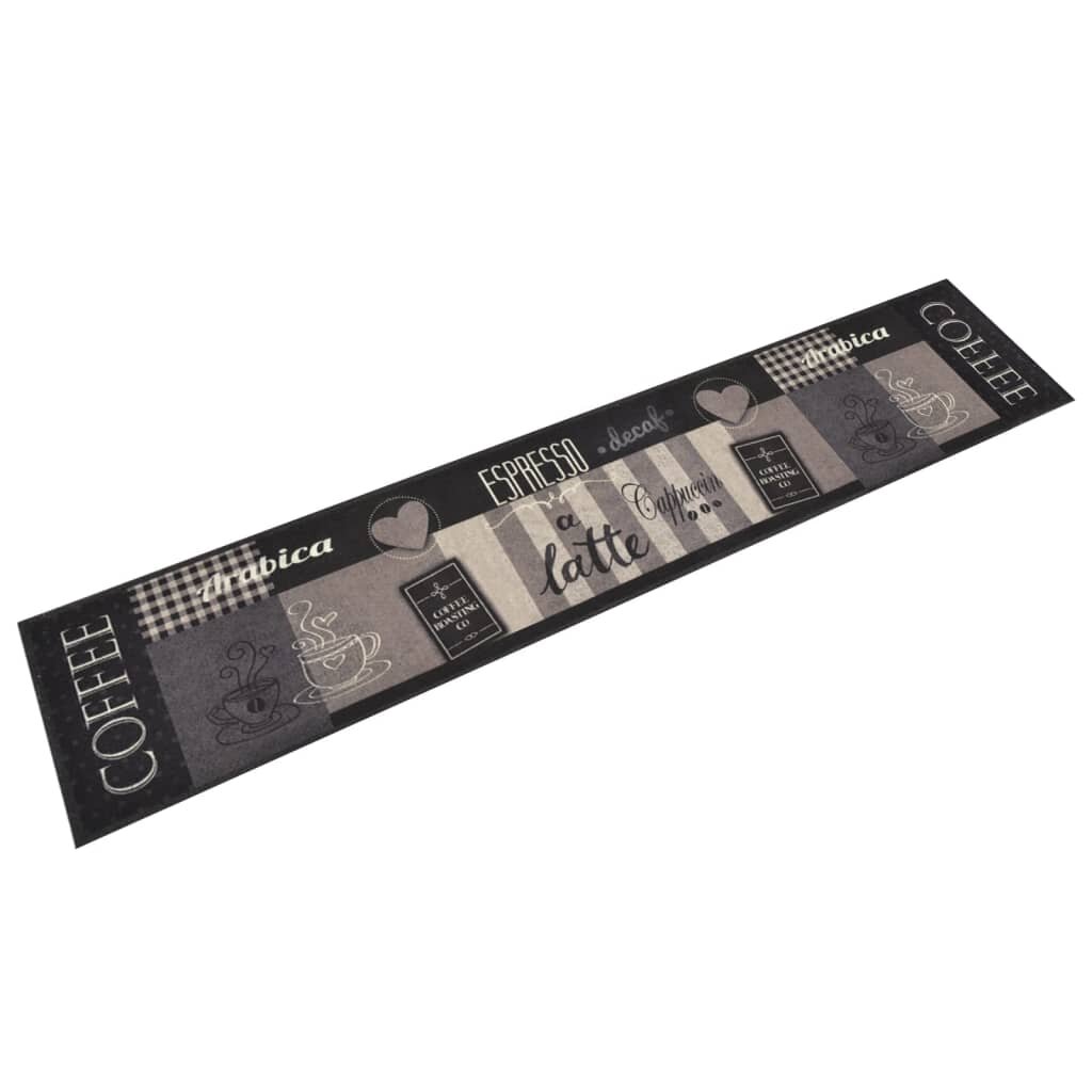 vidaXL Кухненско килимче миещо Coffee черно 60x300 см кадифе
